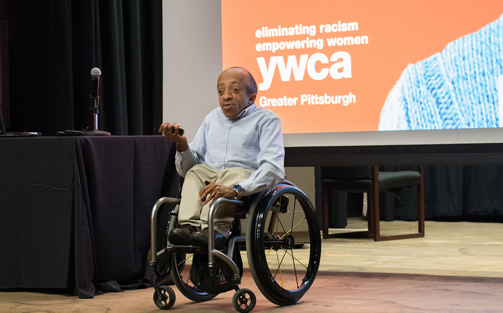 Pictured is Chaz Kellem speaking about diversity and inclusion at an SAEM event. | Photo by Brandy Richey